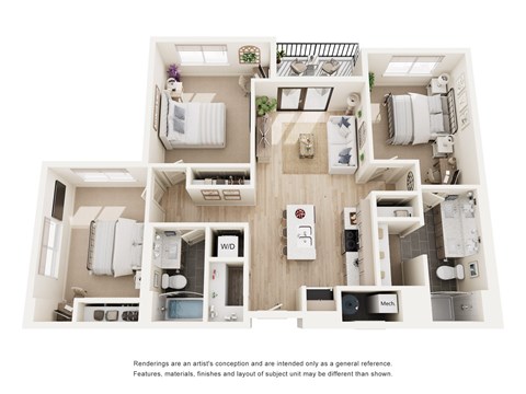 Floor plan for 3 beds, 2 baths, 1239 sqft